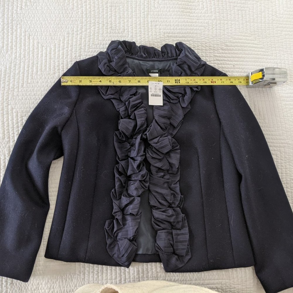 J Crew NWT Navy Wool Jacket with Ruffle Trim